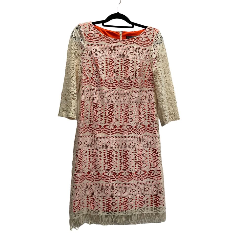 Jessica Howard women's 6 Ivory Crochet Overlay Orange Sheath dress